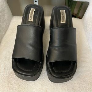 🖤 Steve Madden Platform Wedge Slide Sandals | Black Leather Upper Sz 9.5